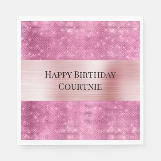 Girly Pink Glitzy Sparkle Servet (Voorkant)