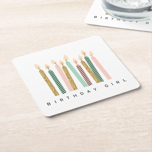 Girly Pink Gold Birthday Happy Birthday Pretty Gir Kartonnen Onderzetters (Schuin)