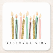 Girly Pink Gold Birthday Happy Birthday Pretty Gir Kartonnen Onderzetters (Voorkant)