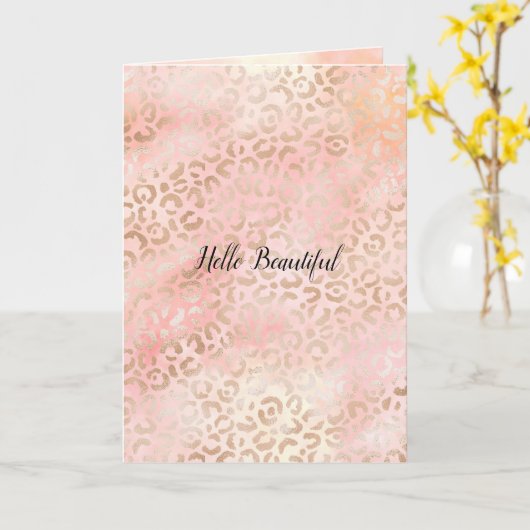 Girly Pink Gold Blush Leopard Print Kaart (Gele Bloem)