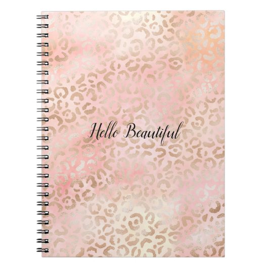 Girly Pink Gold Blush Leopard Print Notitieboek (Voorkant)