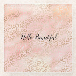 Girly Pink Gold Blush Leopard Print Onderzetter