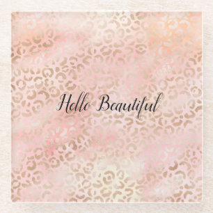 Girly Pink Gold Blush Leopard Print Onderzetter