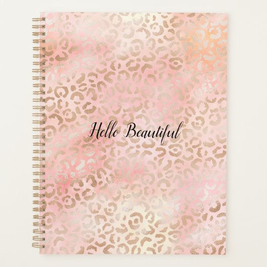 Girly Pink Gold Blush Leopard Print        Planner (Voorkant)