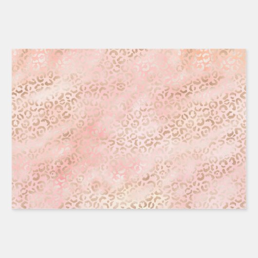 Girly Pink Gold Blush Leopard Print Roze Inpakpapier Vel (Voorkant)