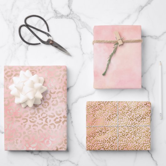 Girly Pink Gold Blush Leopard Print Roze Inpakpapier Vel (Voorkant)