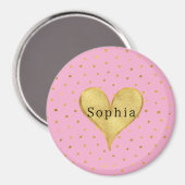 Girly Pink Gold Dots Heart  Magneet (Voorkant / Achterkant)