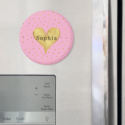 Girly Pink Gold Dots Heart  Magneet (Insitu (Koelkast))