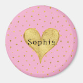 Girly Pink Gold Dots Heart  Magneet (Voorkant)