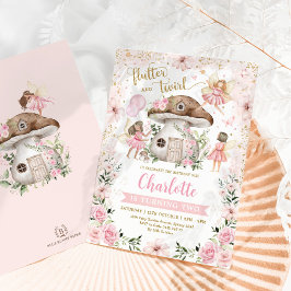 Girly Pink Gold Fairy Garden Birthday Party Kaart