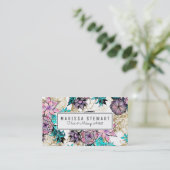 Girly Pink Gold Floral Illustrations Waterverf Visitekaartje (Staand voorkant)