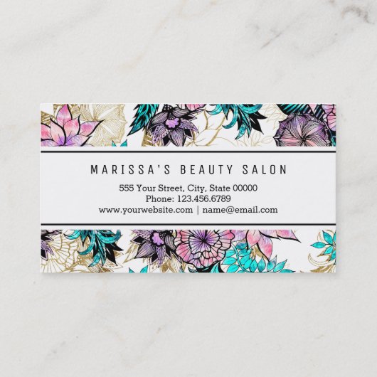 Girly Pink Gold Floral Illustrations Waterverf Visitekaartje (Achterkant)