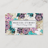 Girly Pink Gold Floral Illustrations Waterverf Visitekaartje (Voorkant)