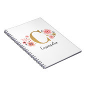 Girly Pink Gold Floral Monogram Letter C Notitieboek (Rechterzijde)