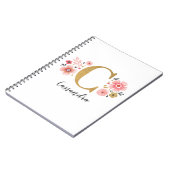 Girly Pink Gold Floral Monogram Letter C Notitieboek (Linkerzijde)