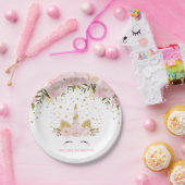 Girly Pink Gold Floral Unicorn Birthday Party Papieren Bordje (Feest)