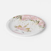 Girly Pink Gold Floral Unicorn Birthday Party Papieren Bordje (Gekanteld)