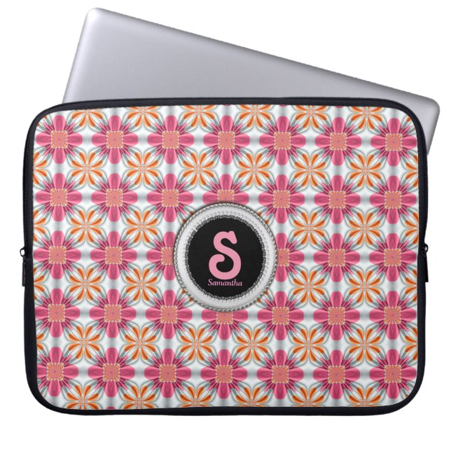 Girly Pink +Gold Geometric Pattern Sleeve/Hoesje Laptop Sleeve (Voorkant)