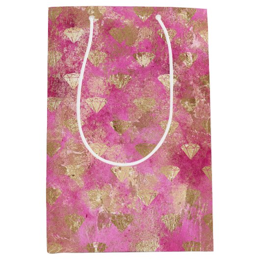 Girly Pink Gold Glam Diamonds Medium Cadeauzakje (Voorkant)
