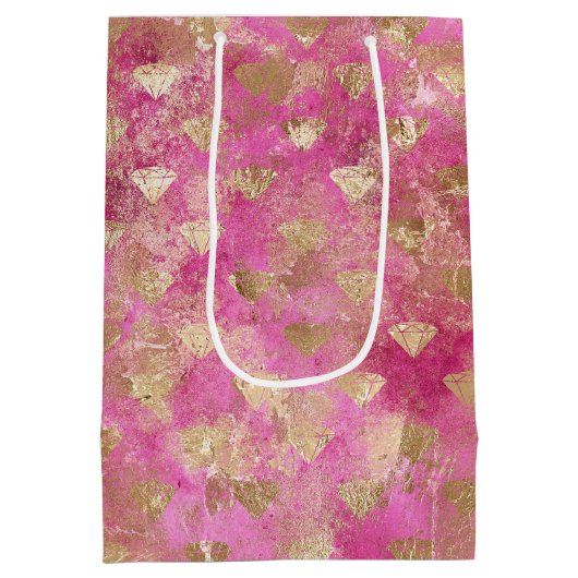 Girly Pink Gold Glam Diamonds Medium Cadeauzakje (Achterkant)