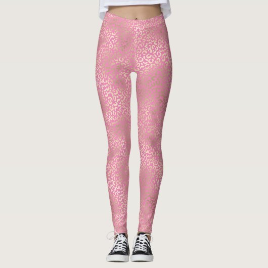 Girly Pink Gold Glam Leopard Print Leggings (Voorkant)
