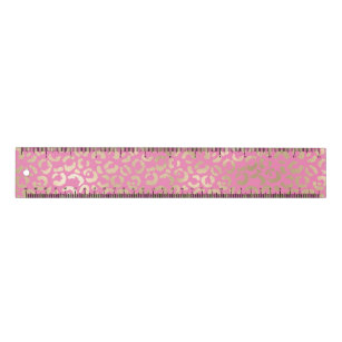 Girly Pink Gold Glam Leopard Print Lineaal