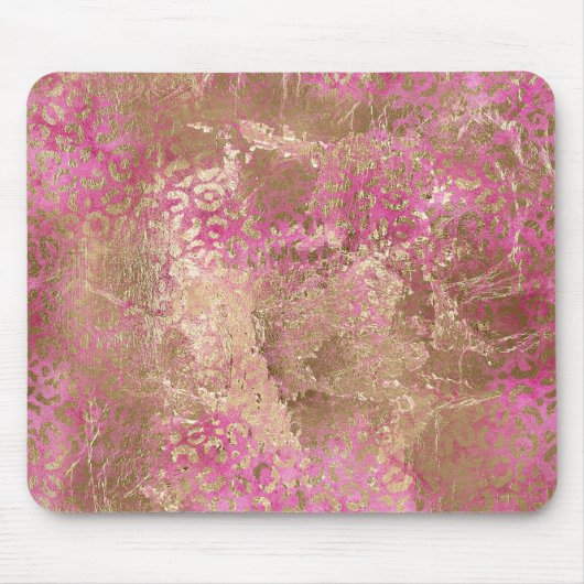 Girly Pink Gold Glam Leopard Print Muismat (Voorkant)