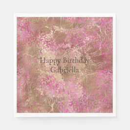 Girly Pink Gold Glam Leopard Print Servet