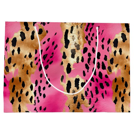 Girly Pink Gold Glam Luipaard Print Abstract Groot Cadeauzakje (Achterkant)
