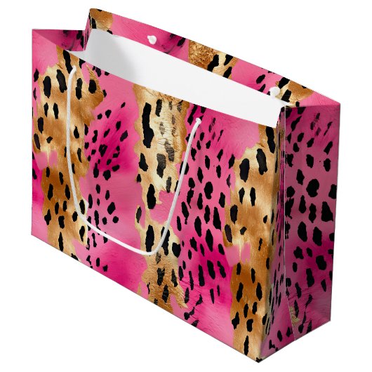 Girly Pink Gold Glam Luipaard Print Abstract Groot Cadeauzakje (Voorkant Gekanteld)