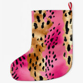 Girly Pink Gold Glam Luipaard Print Abstract Grote Kerstsok (Achterkant)