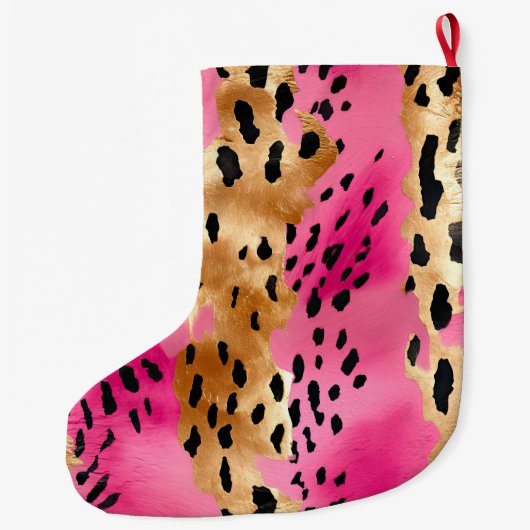 Girly Pink Gold Glam Luipaard Print Abstract Grote Kerstsok (Achterkant)