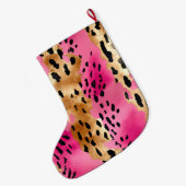 Girly Pink Gold Glam Luipaard Print Abstract Grote Kerstsok (Achterkant (Hangend))