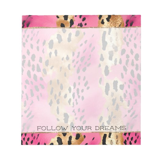 Girly Pink Gold Glam Luipaard Print Abstract Notitieblok (Voorkant)