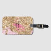 Girly Pink Gold Glitter Bagagelabel (Voorkant (horizontaal))