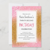  Girly Pink Gold Glitter Birthday Kaart (Voorkant)