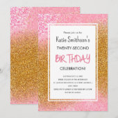  Girly Pink Gold Glitter Birthday Kaart (Voorkant / Achterkant)