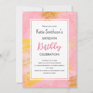  Girly Pink Gold Glitter Birthday Uitnodiging