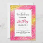  Girly Pink Gold Glitter Birthday Uitnodiging (Voorkant)