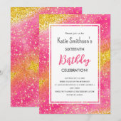 Girly Pink Gold Glitter Birthday Uitnodiging (Voorkant / Achterkant)