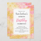  Girly Pink Gold Glitter Birthday Uitnodiging (Voorkant / Achterkant)