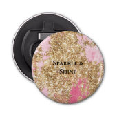Girly Pink Gold Glitter Button Flesopener (Voorkant)