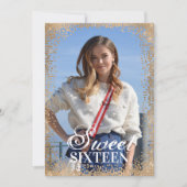 Girly Pink Gold Glitter Confetti Foto Sweet 16 Kaart (Voorkant)