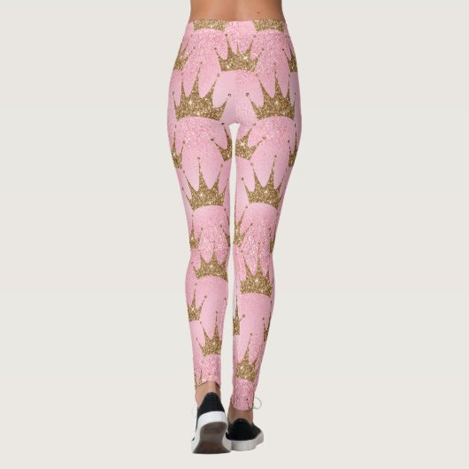 Girly Pink Gold Glitter Crowns Sparkly Leggings (Achterkant)