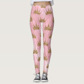 Girly Pink Gold Glitter Crowns Sparkly Leggings (Voorkant)