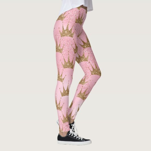 Girly Pink Gold Glitter Crowns Sparkly Leggings (Rechts)