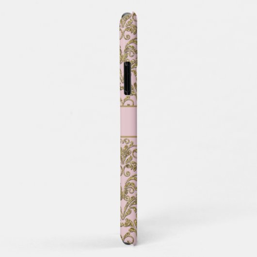 Girly Pink Gold Glitter Damask Monogramnaam Case-Mate iPhone Case (Achterkant/rechts)