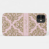 Girly Pink Gold Glitter Damask Monogramnaam Case-Mate iPhone Case (Achterkant (horizontaal))