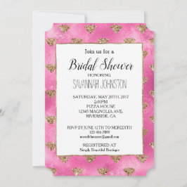 Girly Pink Gold Glitter Diamonds Uitnodiging