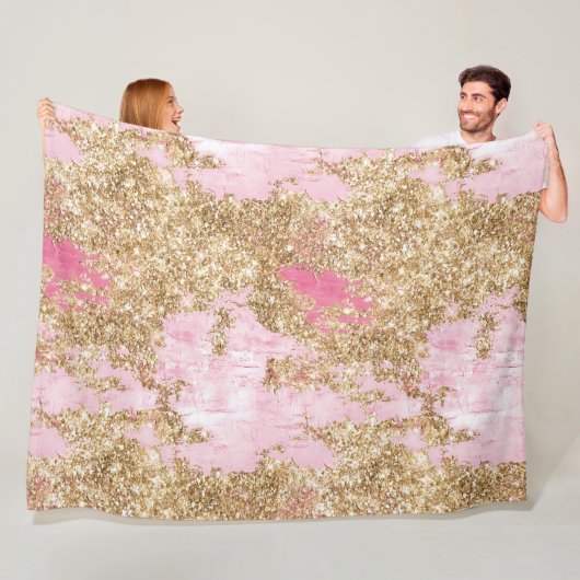 Girly Pink Gold Glitter Fleece Deken (In situ)